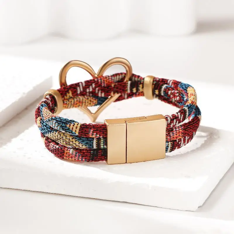 Bohemian Women Bracelet Hollowed-out Heart Magnetic Clasp Lightweight Jewelry for Summer Outing Travel Wear