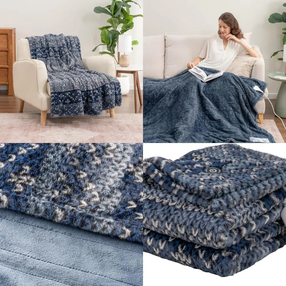 

Reversible Electric Throw Blanket with 4 Heat Settings, Fast Warming, Auto-Off for Couch & Bed (50x60)