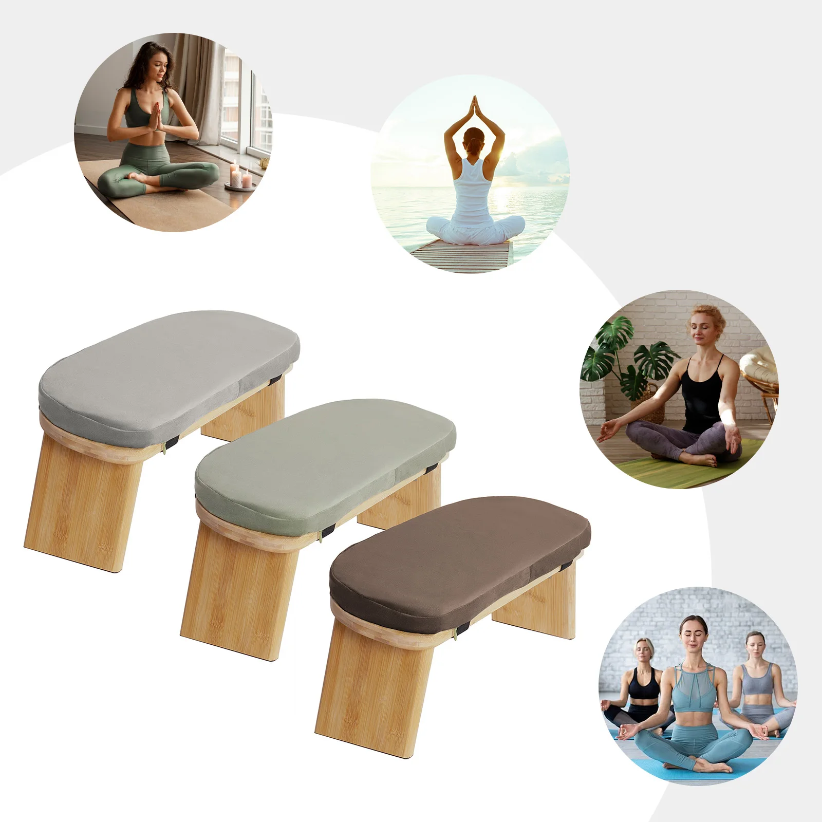 Foldable Bamboo Kneeling Bench for Meditation and Yoga, Velvet Cushion, Anti-Slip Pads, Ergonomic 5° Forward Tilt for Comfort an image 5