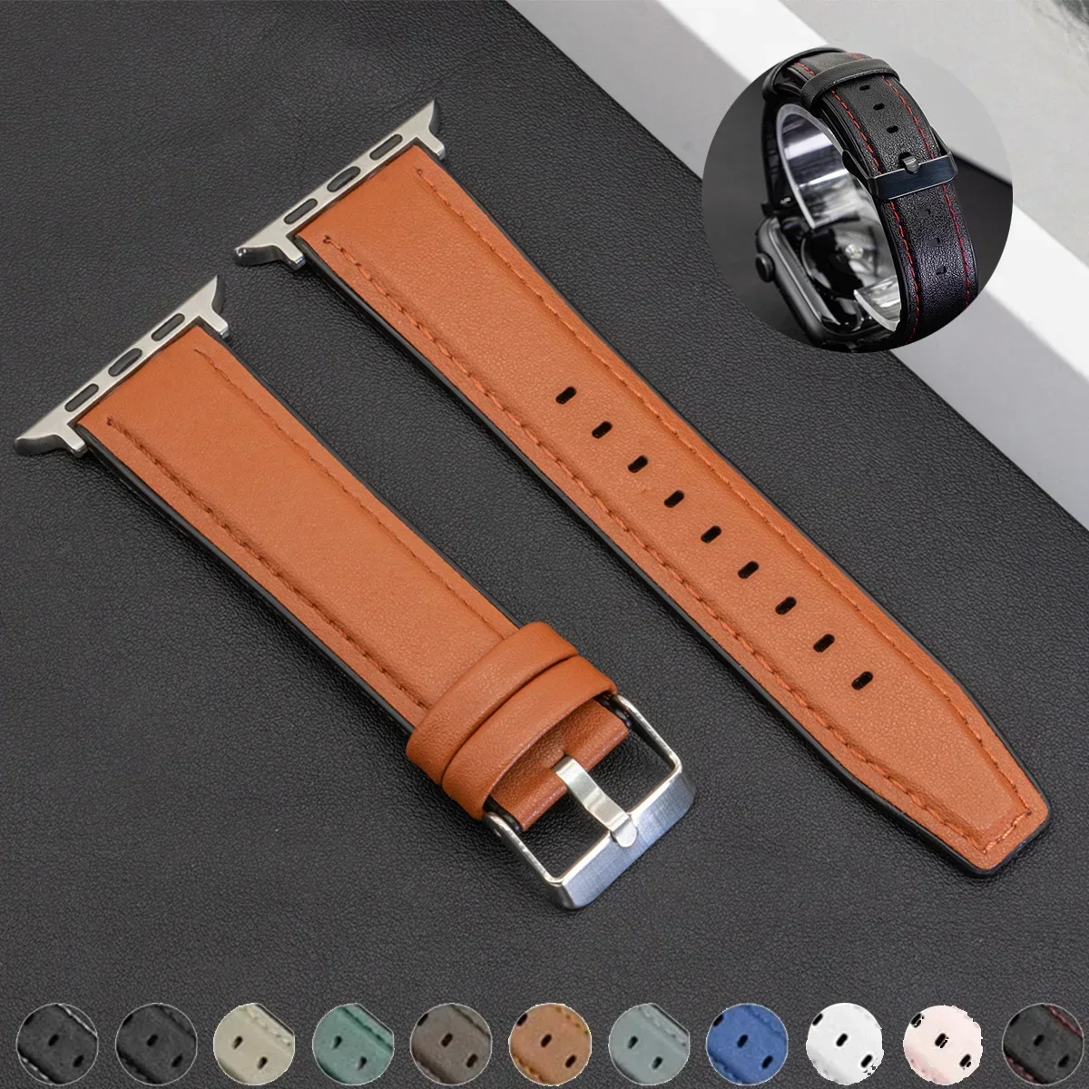 حزام من السيليكون + الجلد لساعة أبل 49/46/45/44/38/40/41 سوار إكسسوارات لسلسلة iWatch Ultra 10 9 8 7 SE 6 5 4