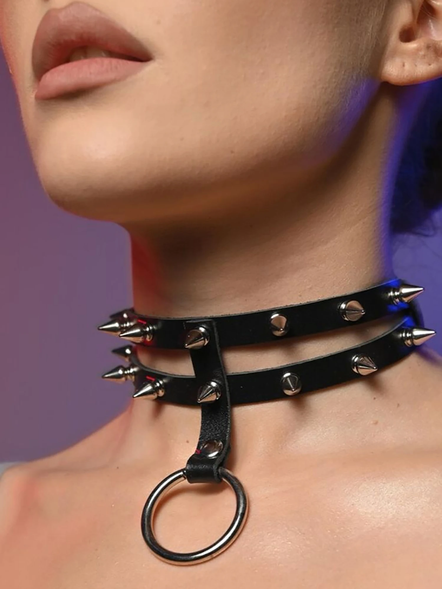 

Womens Punk PU Leather Sexy Choker Necklace Round Fashion Choker Rivet Harajuku Choker Gothic Bondage Womens Neck Accessories