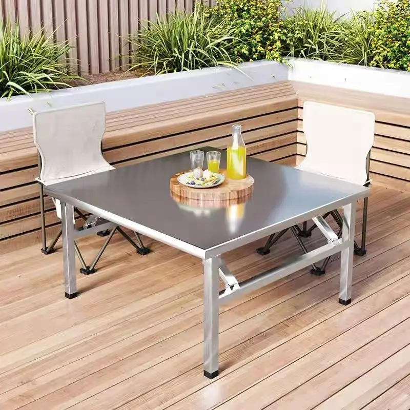 Extra thick stainless steel square table folding table strong and durable, playing cards, eating, barbecue, stall, camping