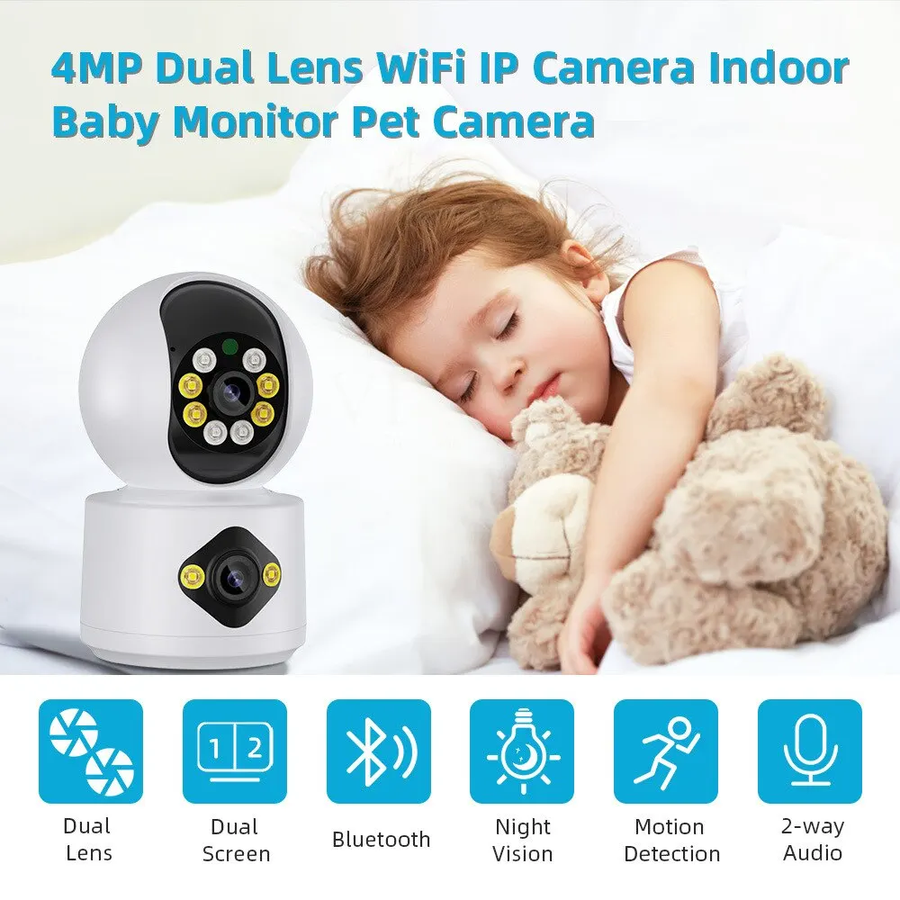 4MP Dual Lens PTZ Câmera Dual Screen Baby Monitor Auto Rastreamento Ai Detecção Humana Home Secuiryt Vigilância De Vídeo CCTV