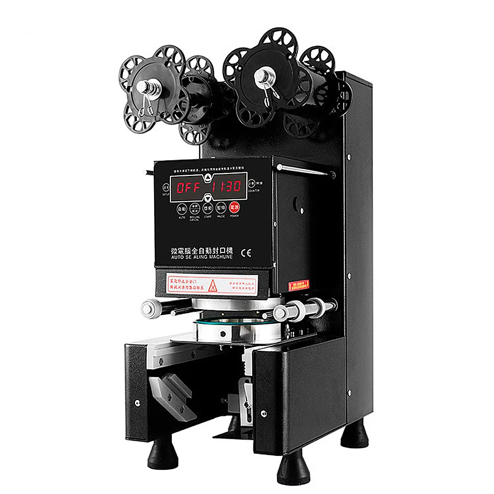 2025 جديد التجارية التلقائي كوب السدادة الحليب الشاي آلة الختم معدات عصير السدادة المشروبات كوب بلاستك آلة الختم