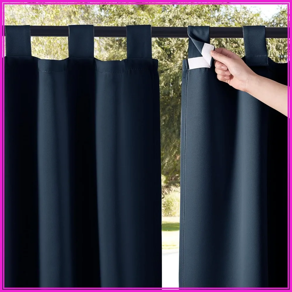 

2 Panels Waterproof Outdoor Curtains 84"W x 108"L Blackout Thermal Insulated Privacy Drapes for Patio, Porch, Arbor, Navy Blue