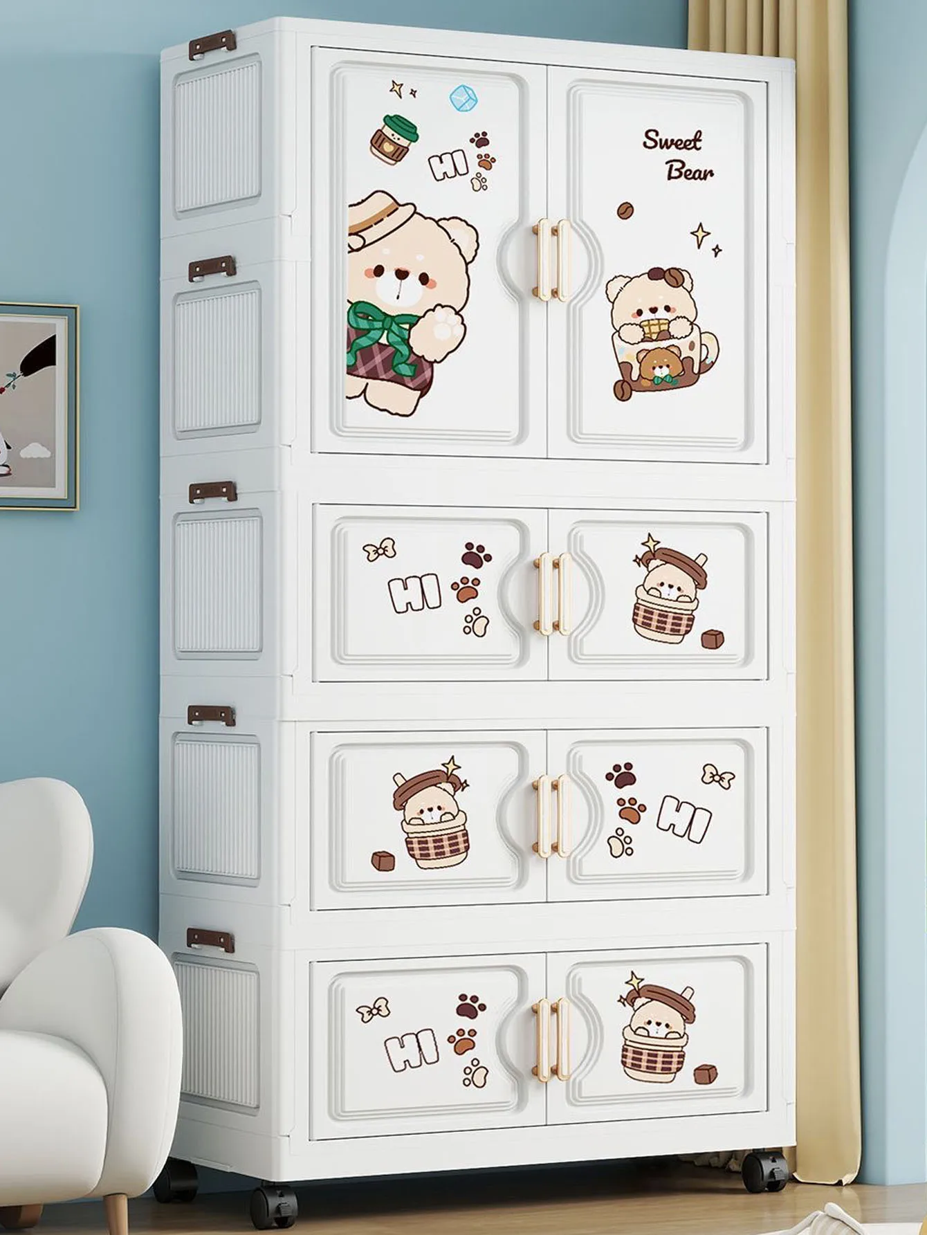 

Foldable Multi-layer Plastic Storage Box with Wheels for Children Clothing Storage Cabinet, Book and Supplies Storage Organizat