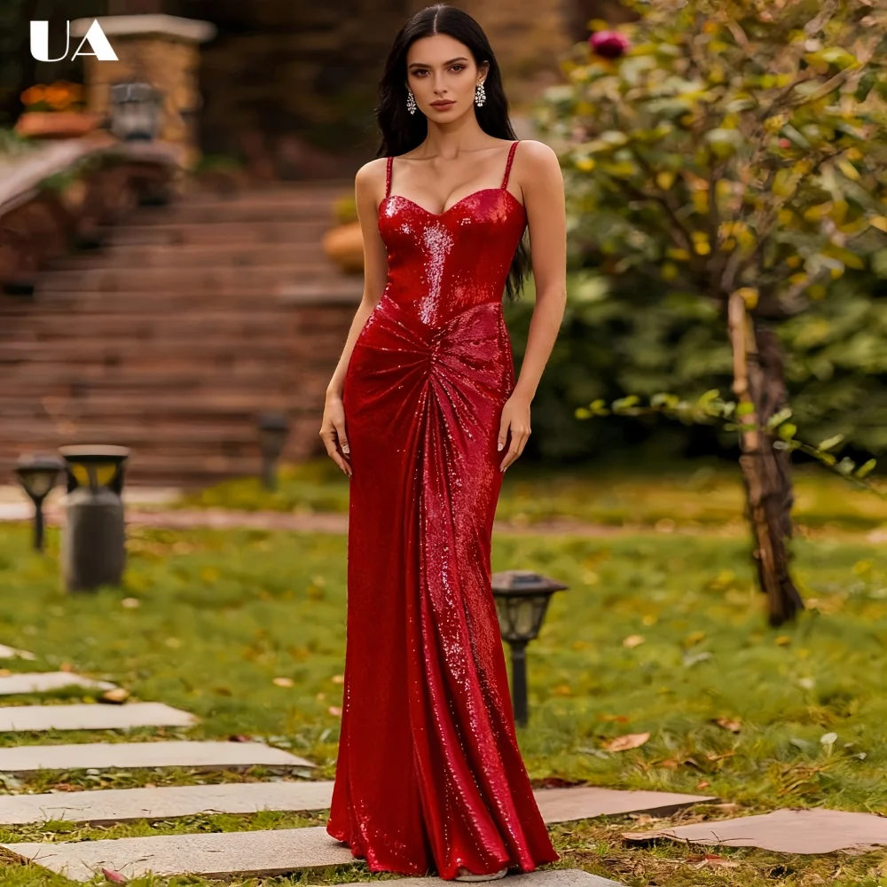 

ULBYANRY Sexy Mermaid Sweetheart Neck Prom Dress with Spaghetti Strap, Sparkly Sequined Evening Dress, Customized Gathered Dress