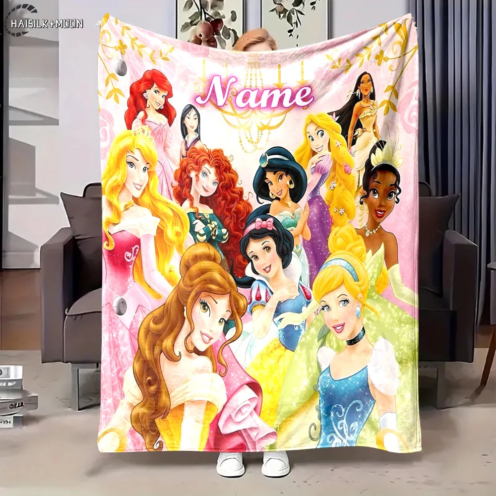 Customized Name Personalized Blanket Disney Princess Printed Blanket Soft and Comfortable Home Travel Adult and Warm Blanket