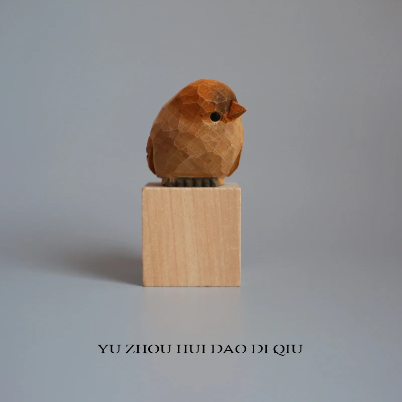 Figurka Ptaka z Litego Drewna Premium, Ręcznie Robiona, Szyjka, Ptak Górski, Dekoracja Rustykalna, Naturalna Ozdoba na Stół, Artystyczny Wystrój Domu