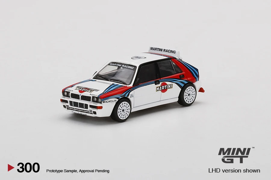 MINIGT 1:64,300 #   Modelo em miniatura de rolo de liga Lancia Martini, decoração para adultos, brinquedo para meninos, presente de aniversário infantil, colecionável