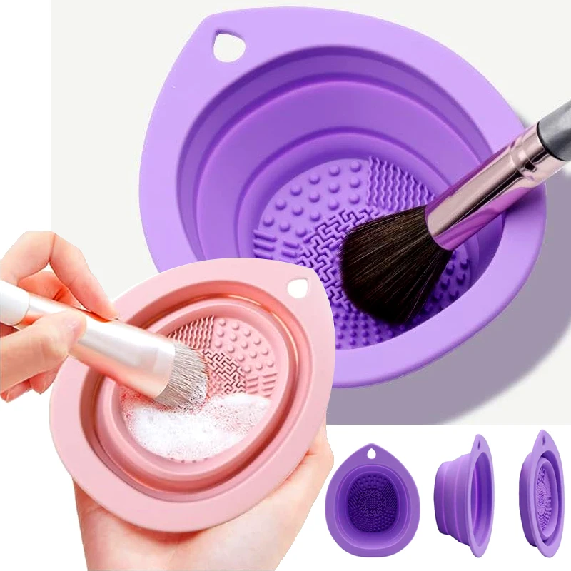 Novo Limpador de Pincéis de Maquiagem de Silicone Dobrável, Tigela para Limpeza de Esponjas e Pincéis de Sombra, Tapete Macio para Lavagem, Ferramentas de Beleza, Caixa Esfregadora