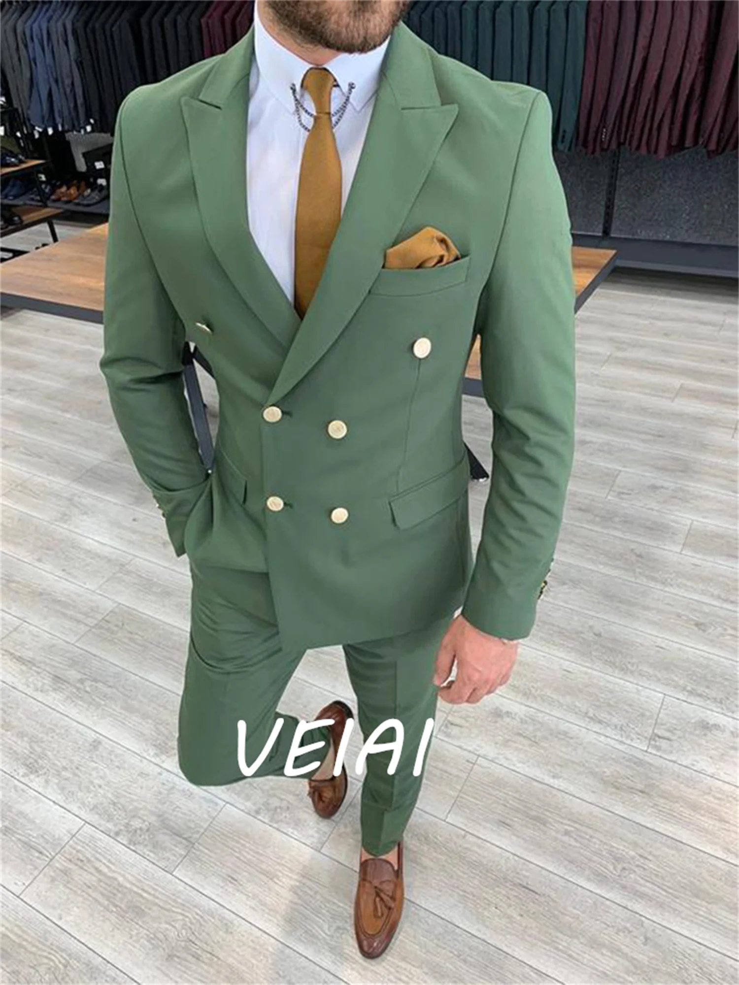 

New Style Men's Business Suits Double Breasted Bridegroom Formal Party Men Suits 2 Pieces(Jacket+Pant )traje de novio