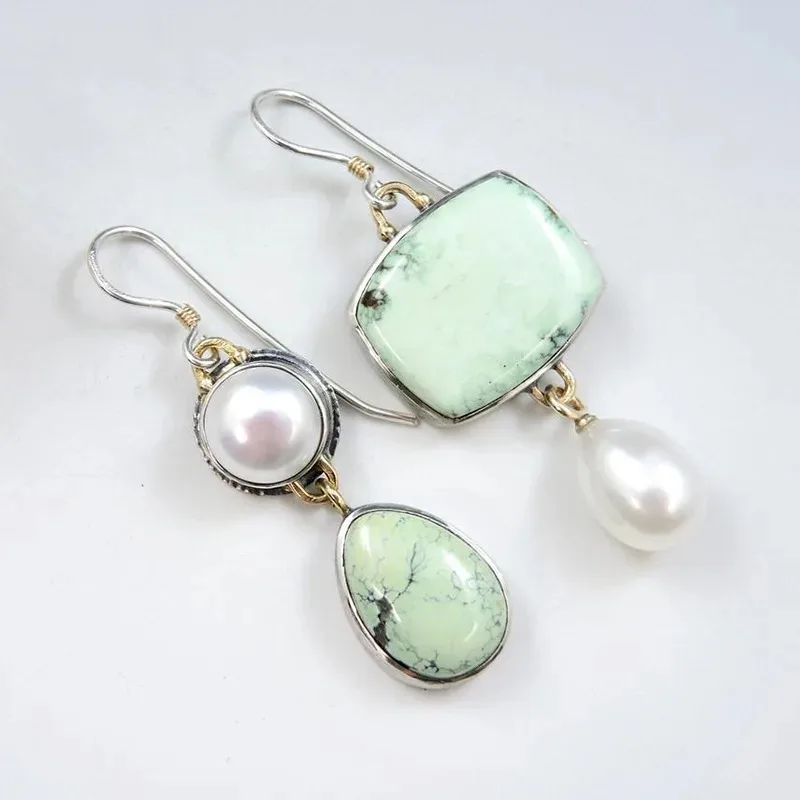 Elegant Square Teardrop Resin Stone Simulation Pearl Earrings Women's Vintage Elegance To Participate in The Party Accessories