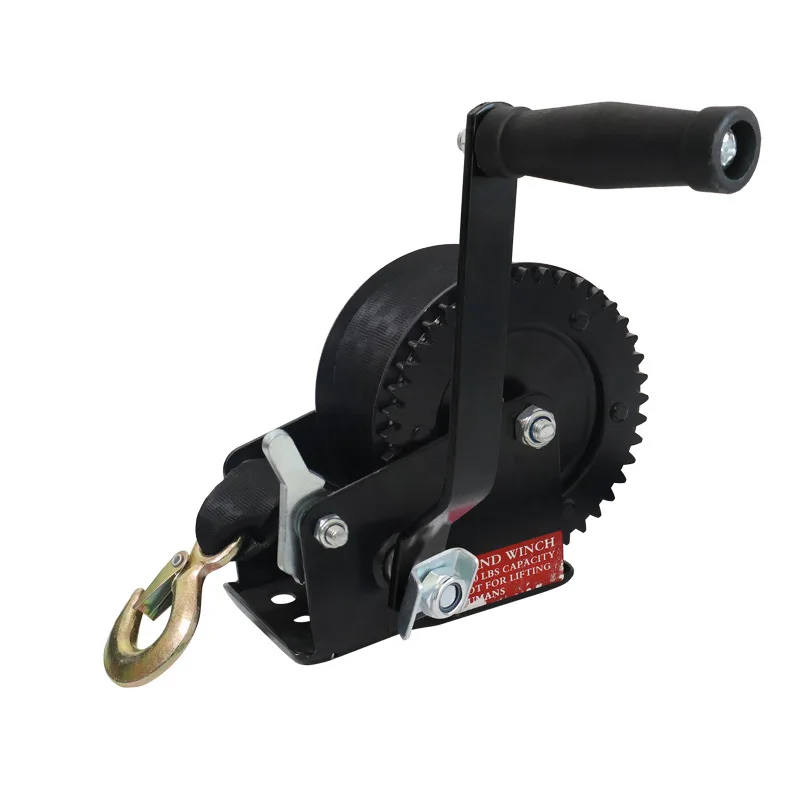 Hand Winch Boat Trailer Winch Heavy Duty Rope Crank Polyester Strap & Two-Way Ratchet Manual Operated Hand Crank Winch