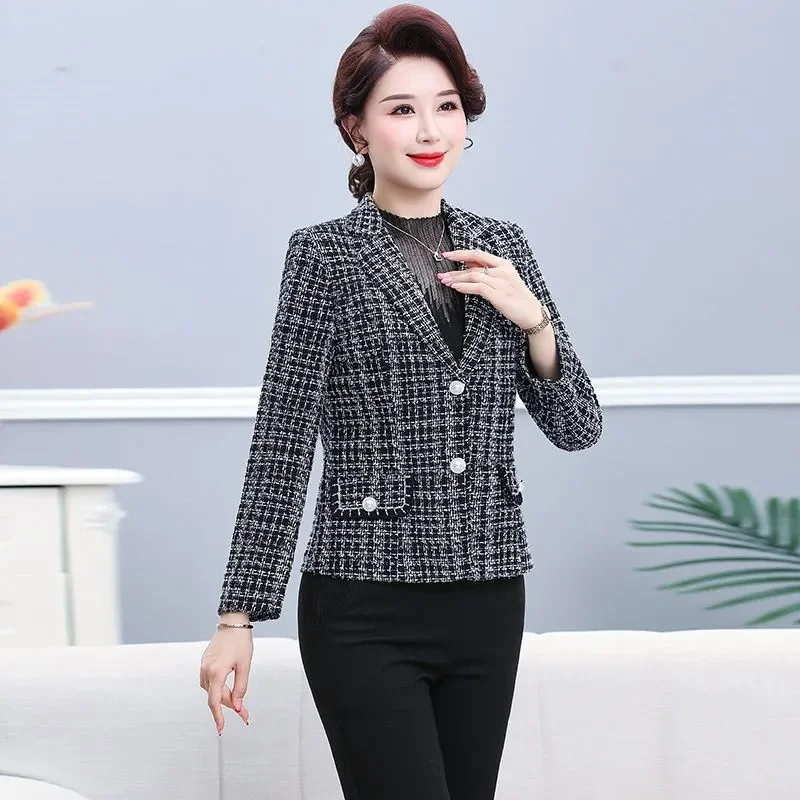 Primavera outono ternos curtos jaqueta feminina 2025 novo solto elegante casaco xadrez único breasted blazer moda casual outerwear feminino