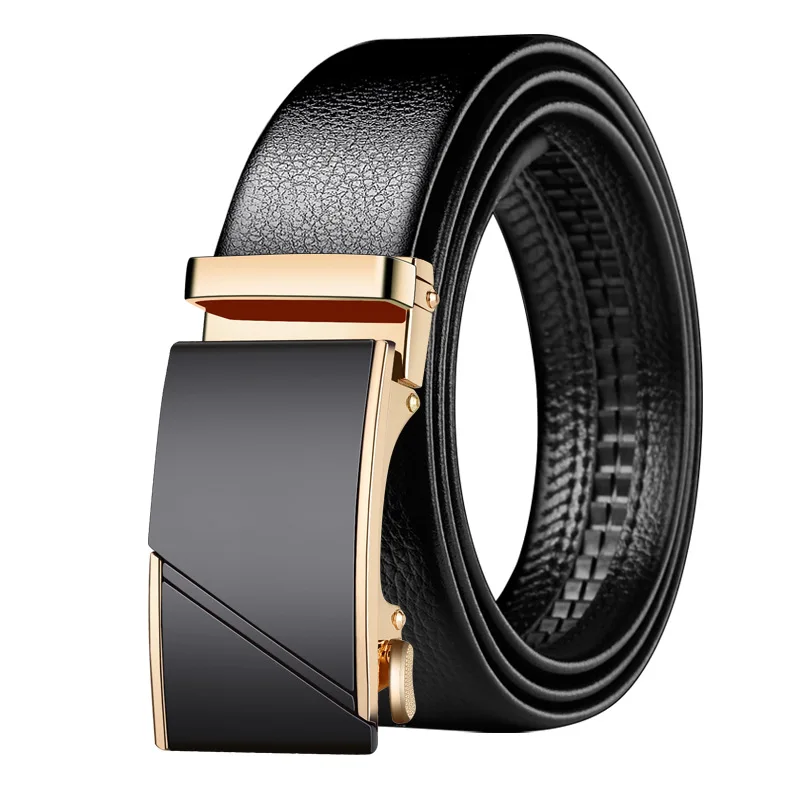 

2025 New Automatic Buckle Men's Belt - PU Leather Business Casual Waistband - Quick Release Adjustable Strap (Black/gold)