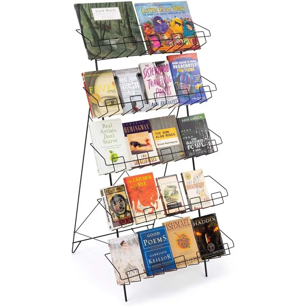 Set of 2 Floor Standing Magazine Holders - Wire Rack for Greeting Cards, Book Displays, Retail Use