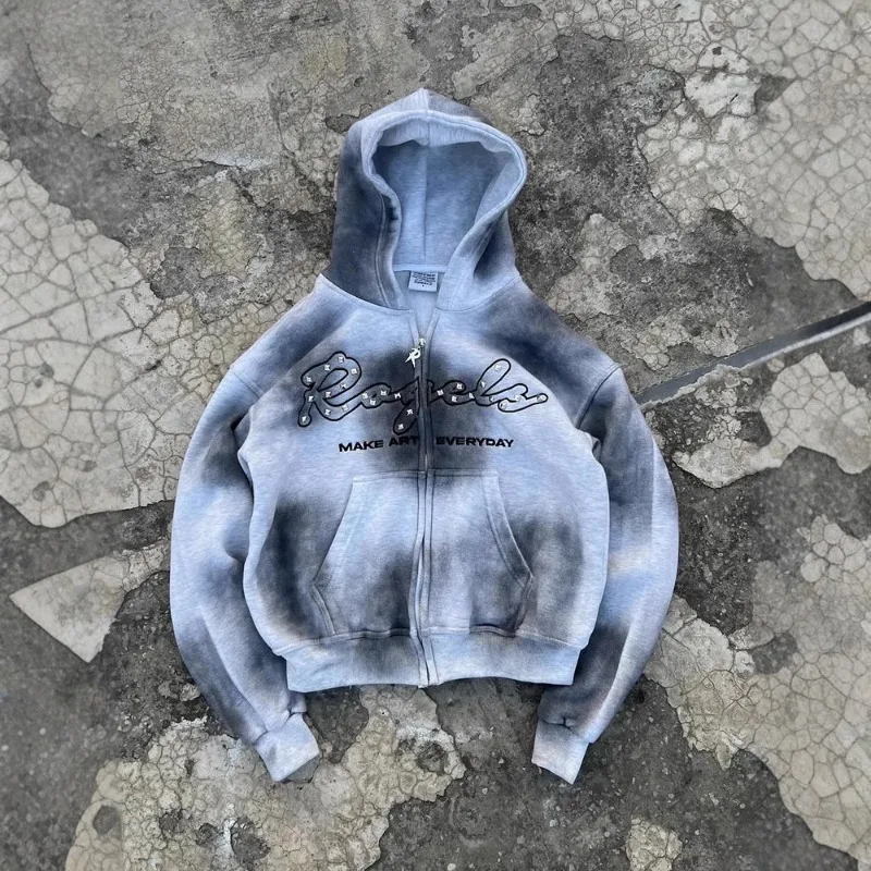 

Мужская толстовка Y2K на молнии, стиль Harajuku, уличная одежда, модный свитшот с капюшоном