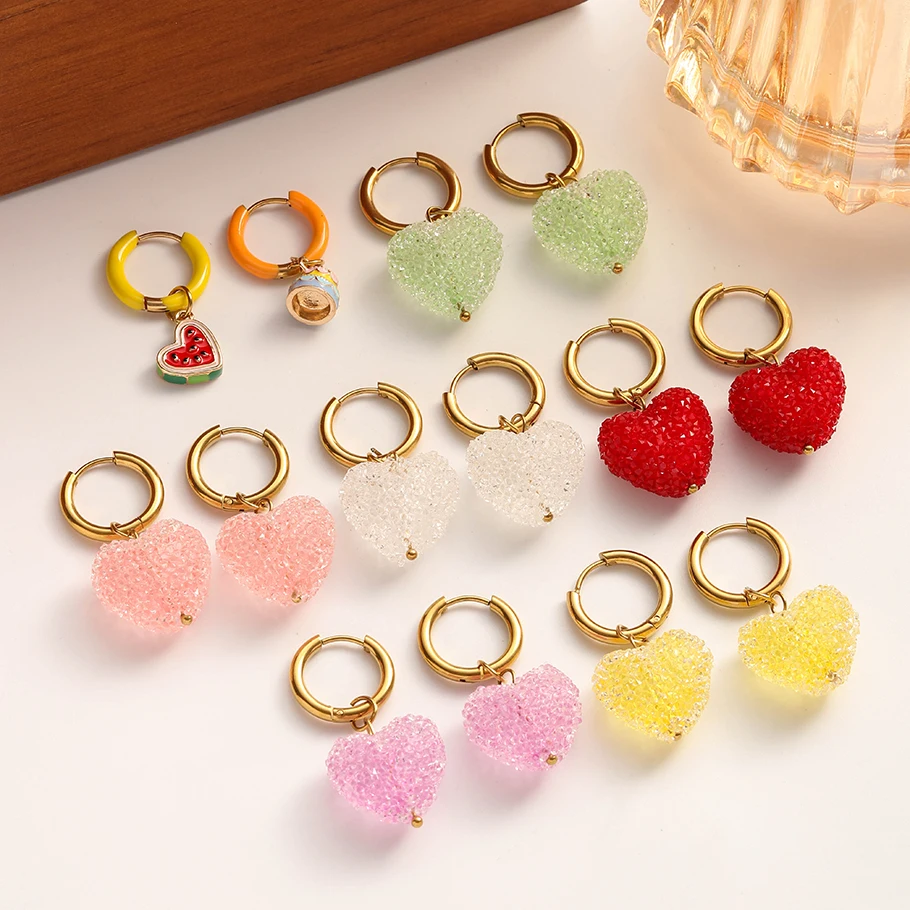 1Pair Korean Multicolor Resin Sweet Heart Romantic Love Women Ear Buckle Trendy Candy Gummy Daily Wear Aretes Mujer Jewelry