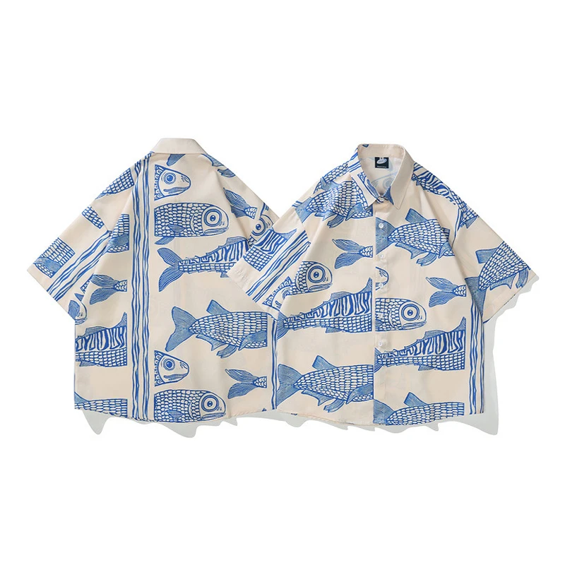 Men Hawaiian Shirt vintage Fish 3D Print  2022Hip Hop Shirt Streetwear Harajuku Beach Shirts Youth Couple Short Sleeve Tops Tees