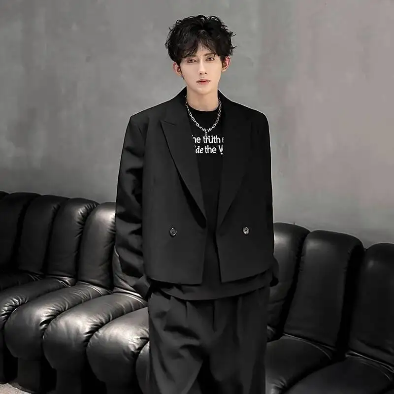 WTHT Trendy Men's Solid Color Shoulder Pads Blazer Coats Fashion 2025 Autumn Single Buckle Turn Down Collar Jackets Male 2A2149