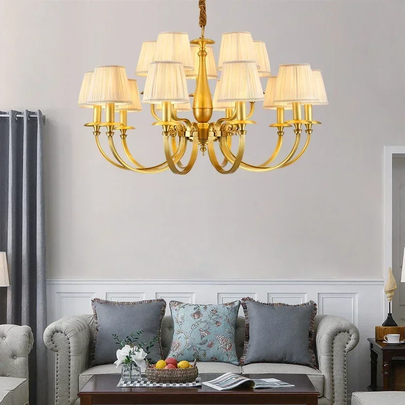 

American Brass Pendent Lamp Luxurious Living Room Restaurant Bedroom Retro Hotel Villa Chandelier