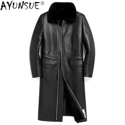 AYUSNUE Long Fur Natural Sheep Fur Coat Men Leather Jackets Real Fur Coats Winter Genuine Sheepskin Jacket Jaqueta Masculina SGG