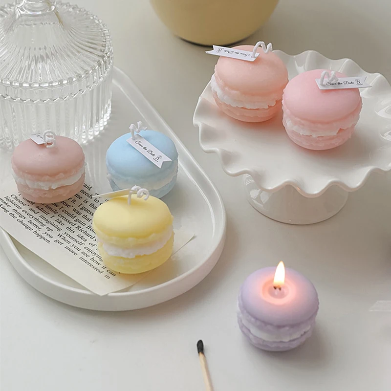 Macaroon Shape Scented Aromatic Candles Natural Soy Wax Candles Cute Aromatherapy Candle Wedding Home Decoration Birthday Gifts