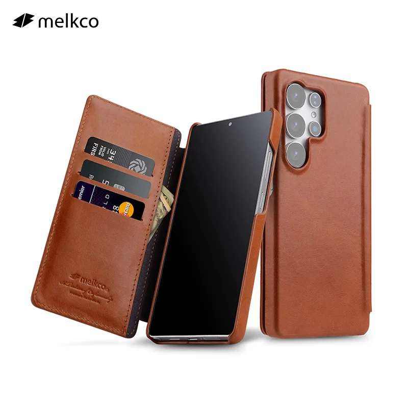 

Melkco 100% Genuine Leather Wallet Flip Case For Samsung Galaxy S25 Ultra SLuxury Cowhide Cases Business Cards Solt Phone Cover