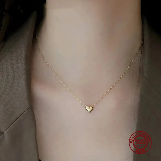LGKGL 925 Sterling Silver błyszczący wisiorek w kształcie serca platerowany 14K złoty naszyjnik moda damska Temperament biżuteria na rocznicę
