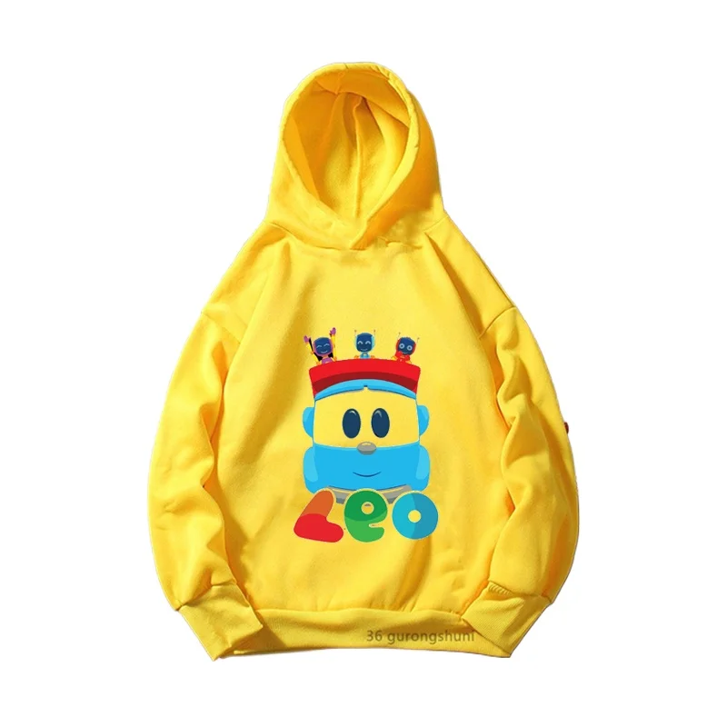 funny boys Hoodies Leo The Truck TV Show Cartoon Printed kids Hoodies Winter Yellow Long Sleeve Sweatshirt Baby Coat 3-12y