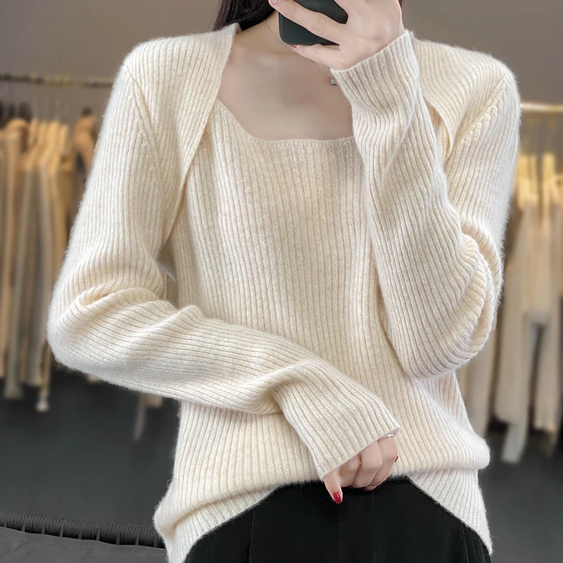 Autumn And Winter New Woolen Sweater Women's Low Neck Long Sleeve Pullover 100% Pure Wool Loose Solid Color Temperament Knitwear