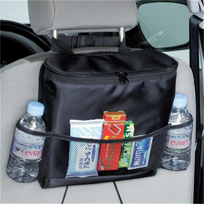 Car Seat Back Multi-Pocket Ice Pack Bag Hanging Organizer Collector Storage Box Car Interior Accessories Black Stowing Tidying