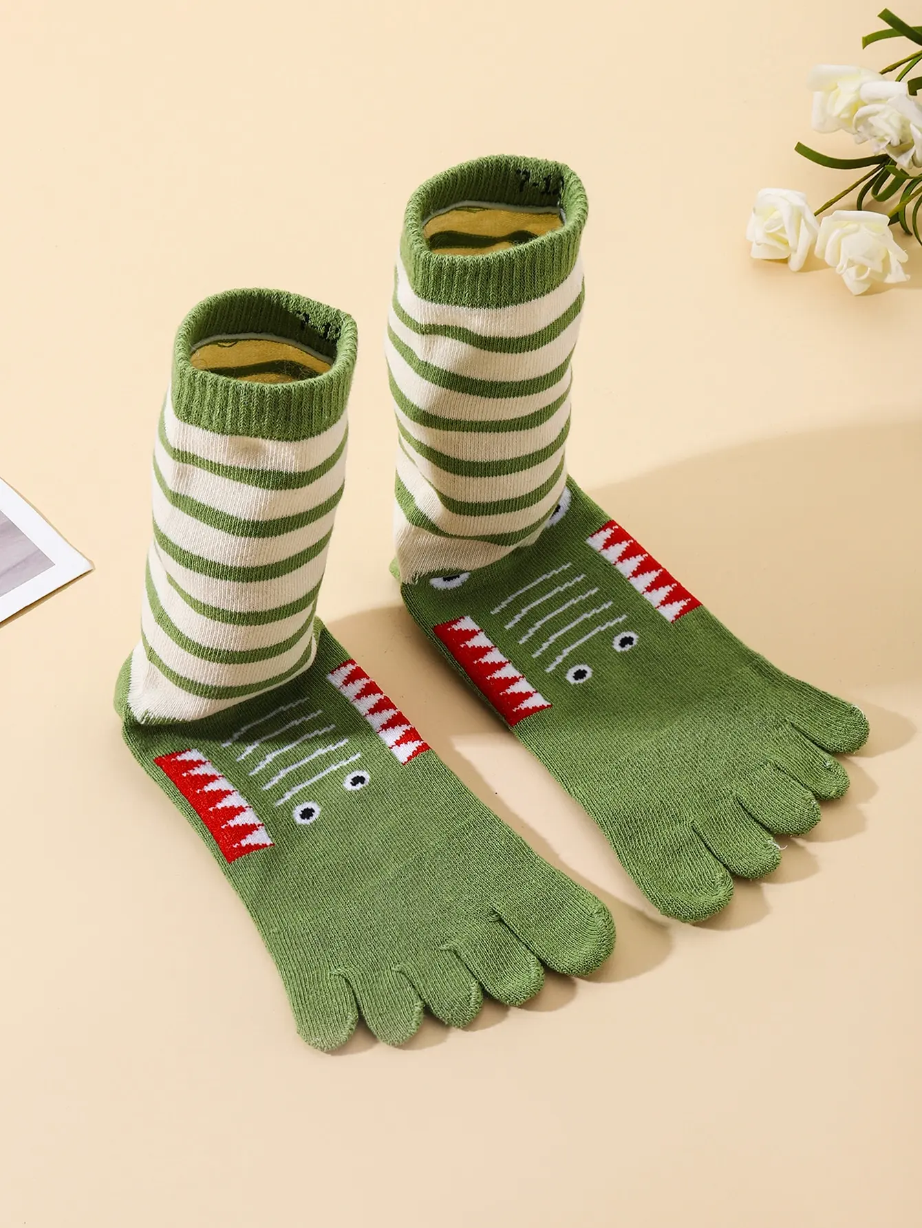 1 Pair of Cute Socks for Boys and Girls, Animal Jacquard, Split-Toe Five-Toe Socks, Casual Socks
