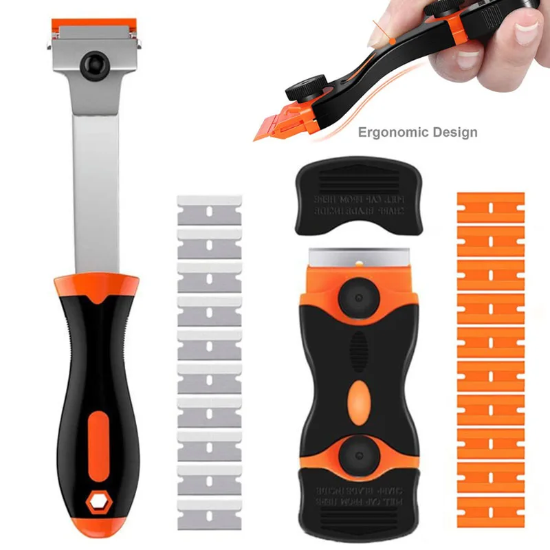 Double-Sided Scraper Plastic Handle Blade Metal Combination Multifunctional Razor Scraper Car Window Blade Knife Cleaner Tool