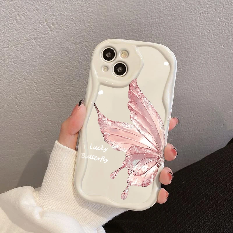 Rosa borboleta padrão onda caso de telefone para samsung galaxy s25 ultra s21 plus s23 fe s24 s21 a16 a26 a25 a24 a36 a56 a55 5g capa
