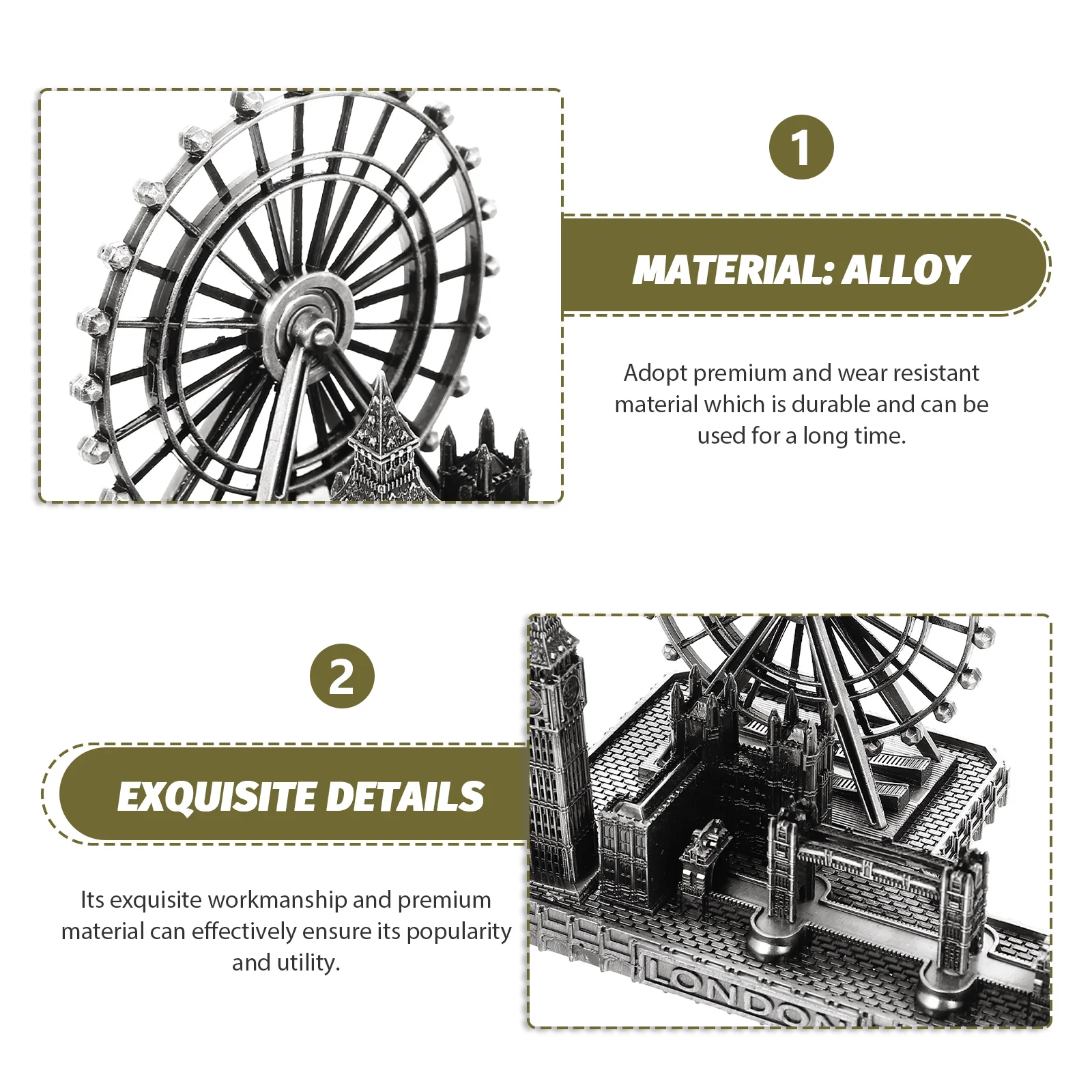 

Big Ornament London Building Model Alloy Figurine Decor Famous Buildings Mini Statue Wear Resistant Long