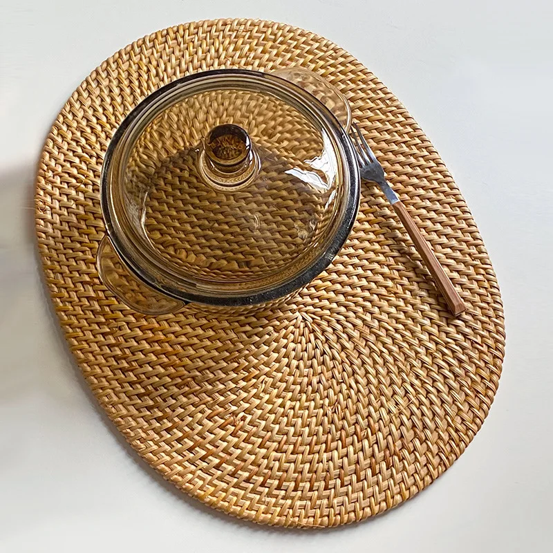Natural Rattan Insulated Table Mats, Multi-use Cup Teapot Coaster Placemats Kitchen Western Cafe Tea Set Decor Accessories