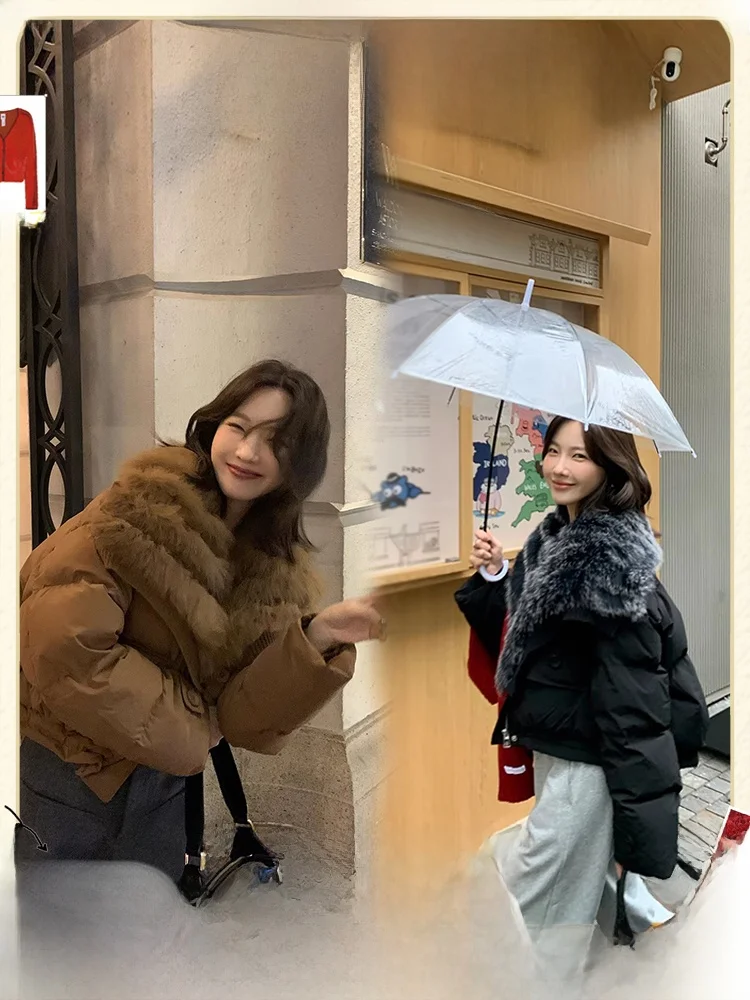 

Fur Collar down Jaet Women's Commute Sle Korean Version Straight Cut White Du down Cozy ort Coat Fur Collar