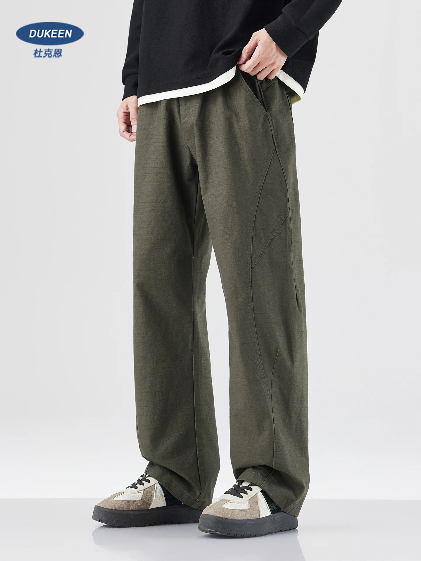 

DUKEEN, мужские брюки для спецодежды из 100% хлопка, весна-осень 2021, модные прямые брюки свободного покроя, повседневные длинные брюки