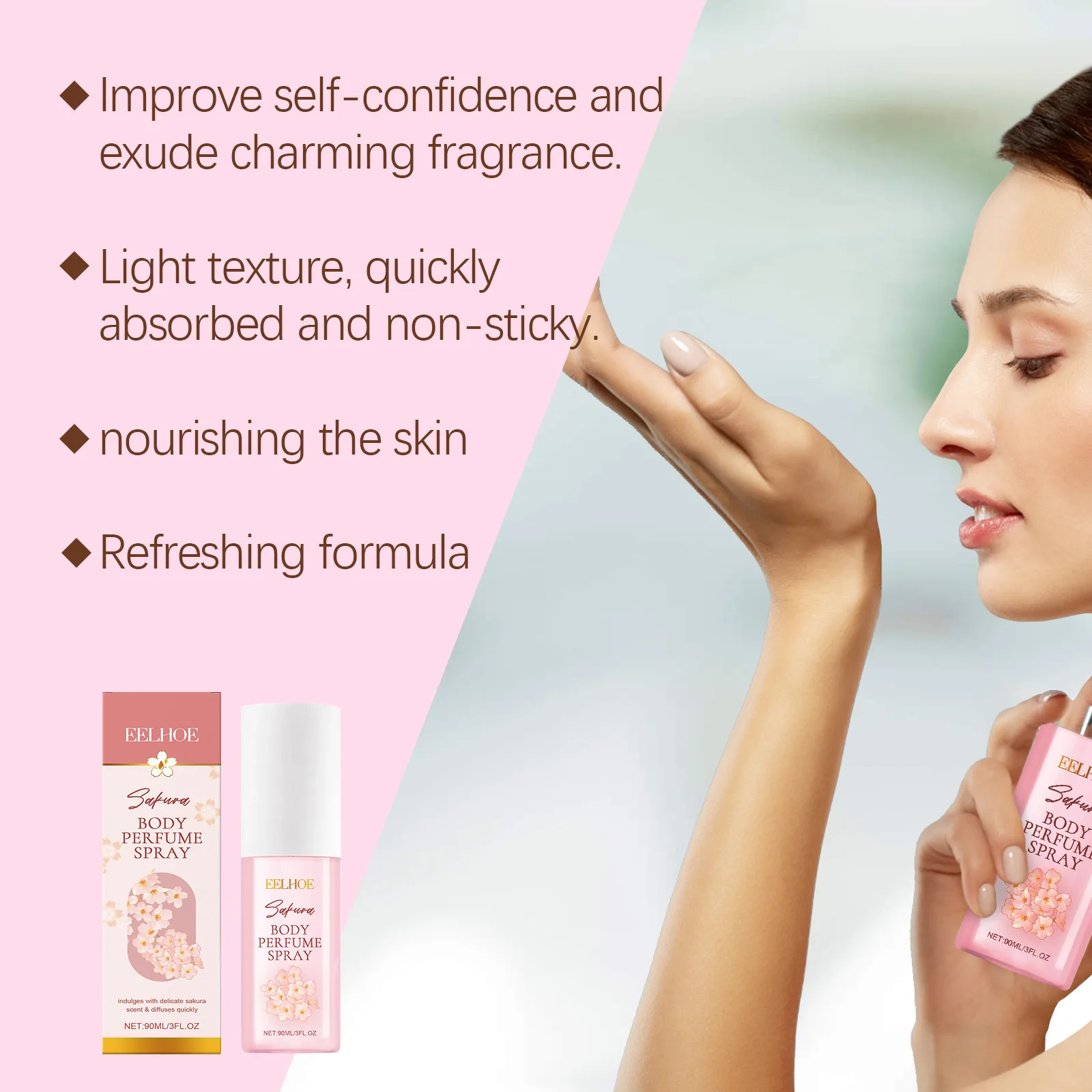 Sakura-Long Lasting Body Perfume Spray para Mulheres, Fragrância, Remoção de Odor nas axilas, Pele fresca Hidratante, Refrescante