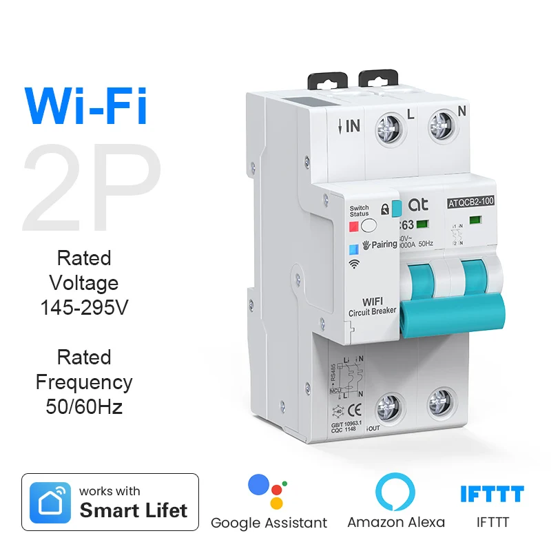 Tuya Smart MCB Wifi Circuit Breaker 1P 2P 3P 4P 1-63A Adjustable TImer Metering Remote Control By Smart Life App