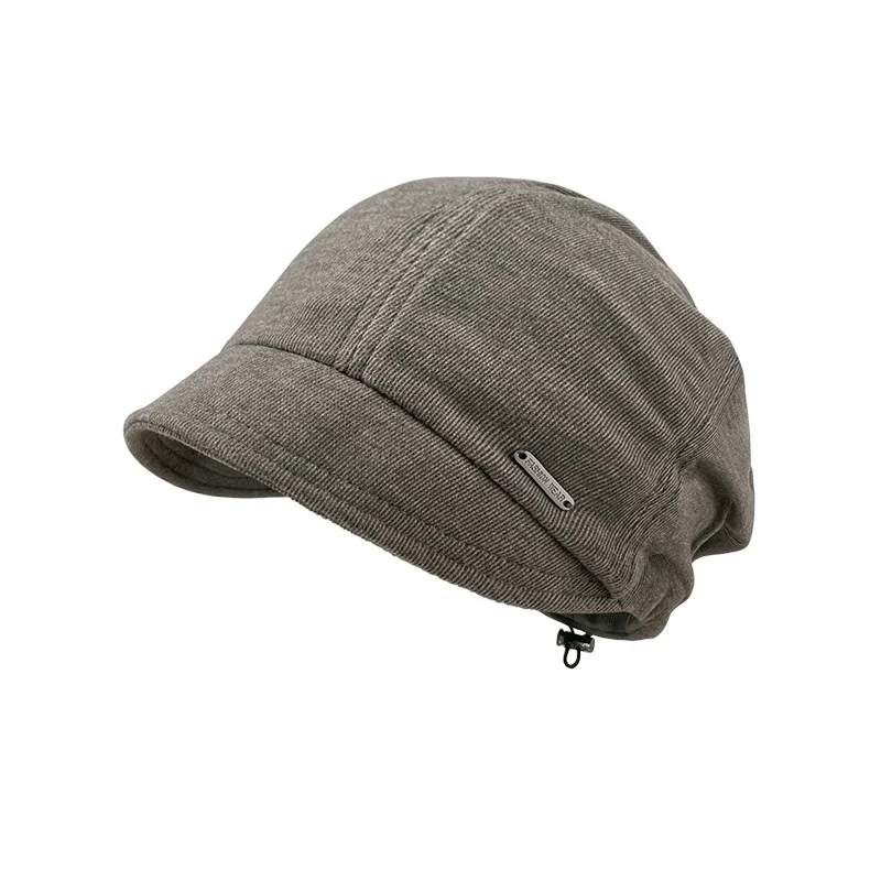Autumn and Winter Women's Casual Beret Cap, Soft Knitted Twill Fabric with Adjustable Back Drawstring, Side Metal Logo, Versatile Outdoor Cold-Proof and Warm-Keeping Newsboy Cap, Available in Multiple Colors