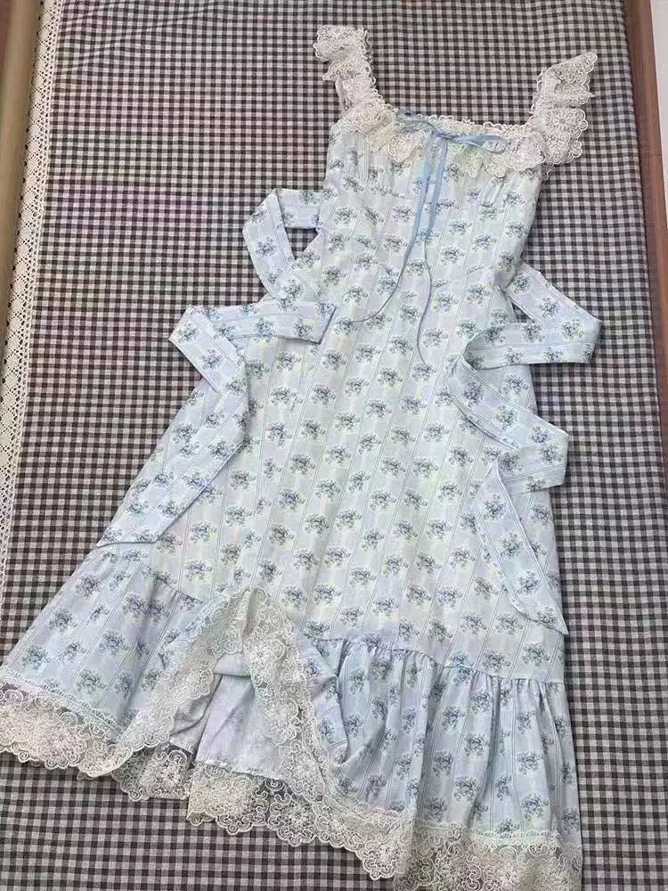 

Korean Kawaii Princess Nightdress Women Summer Lace Floral Sleeveless Fairy Printed Sweet Girls Streetwear 2025 Vestidos