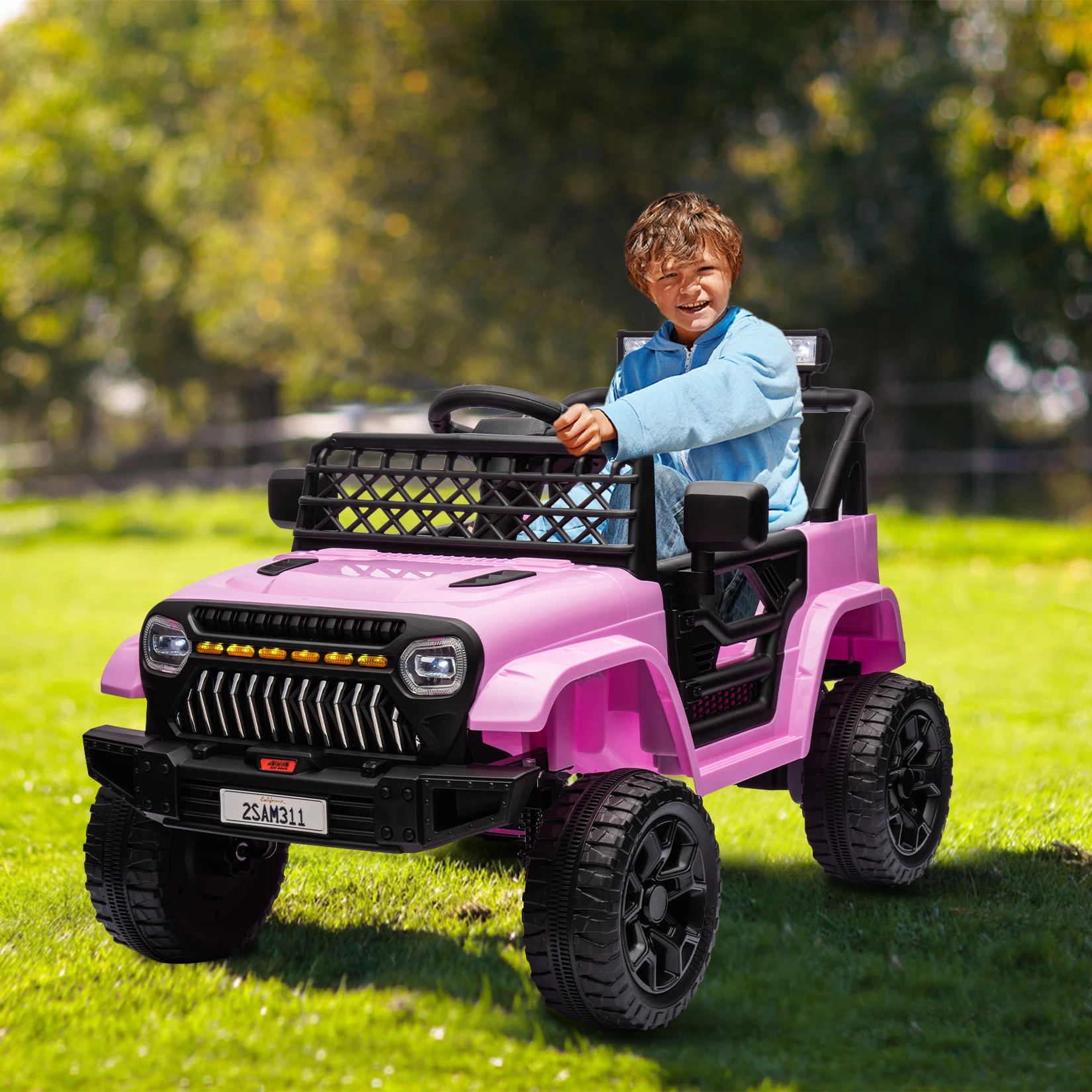 12V Kids Ride On Truck With Remote Control, Dual 30W Motors, 4 Wheel Suspension, LED Lights, Bluetooth Music, Electric Car Toy Ages 3+