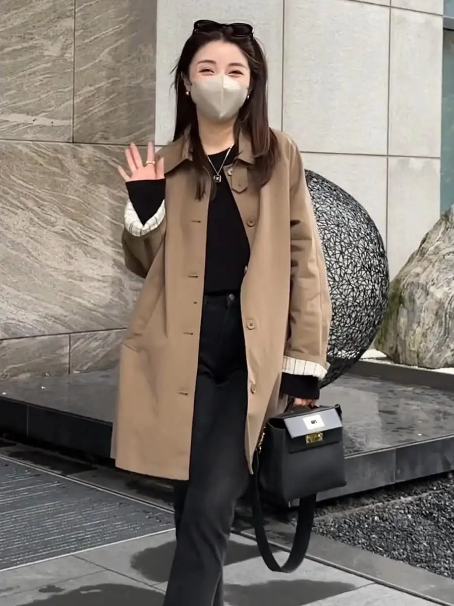 2026 Spring Autumn Casual Style Women's Long Coat Loose Fit Slimming Korean Version Fashionable Windbreaker Jacket
