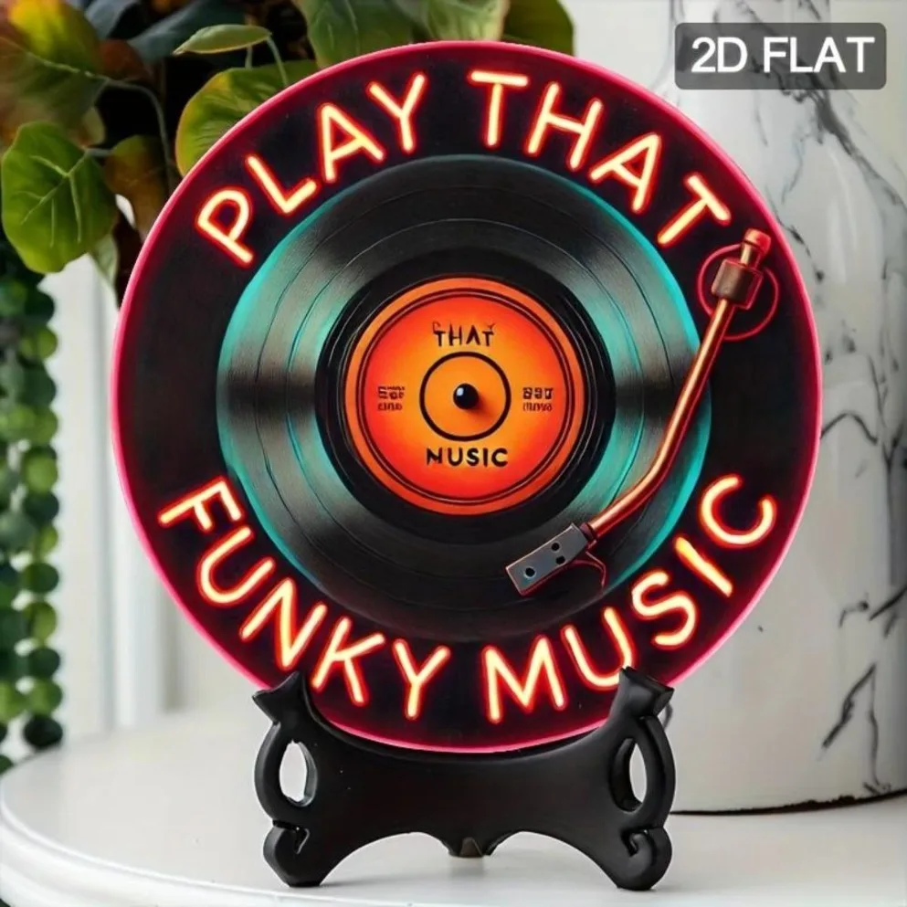 1 قطعة شعار موسيقى النيون جدار ديكور | 2D تصميم الفينيل المسطح الرجعية تحت عنوان الفن للغرفة |   لافتة على الطراز النيون مستوحاة من الموسيقى العتيقة