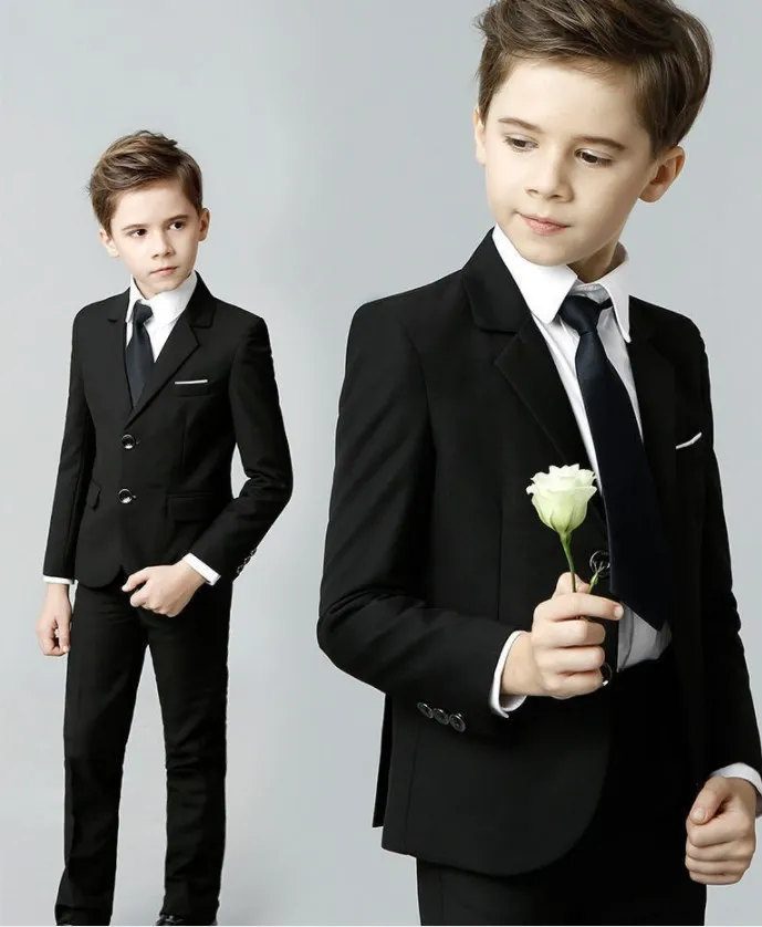 Children Formal Black Suit Flower Boys Wedding Dress Gentle Kids Birhtday Photograph Suit School Graduation Performance Costume