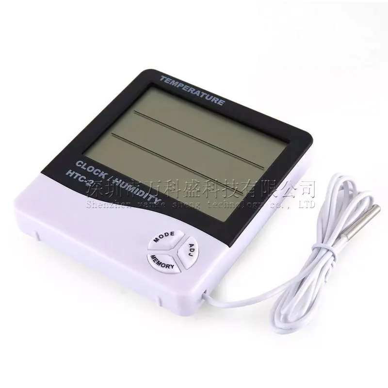 50pcs Htc-2 Large Screen Hygrometer Household Indoor and Outdoor Alarm Clock Thermometer Digital Display Electronic Band Probe