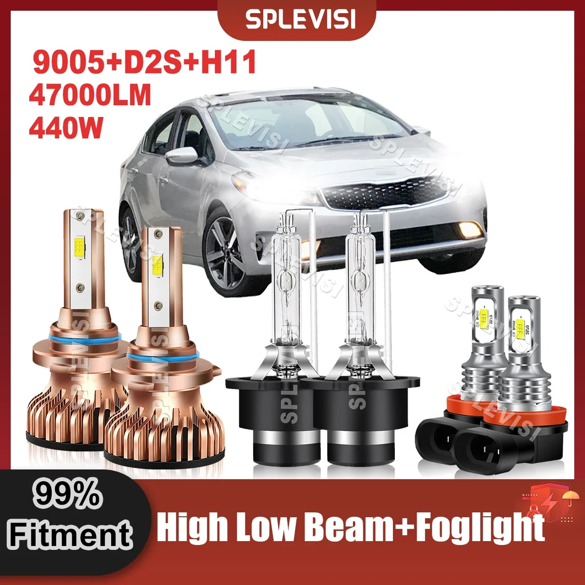 

SPLEVISI CSP Chips Bright White 6000K Replace For Kia Forte 2017 2018 Headlamp Led High Beam 9005 Low Beam Xenon D2S Foglamp H11